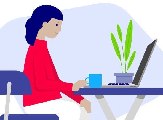 Illustration Frau vor Laptop mit Kaffee