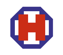 Modrý osemuholník s bielym krížom a veľkým červeným písmenom H v strede tvorí logo značky HARTMANN z roku 1920.