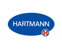 1968 Logo HARTMANN tvorí dominantný modrý ovál s menom. Pôvodné grafické prvky sú potlačené.