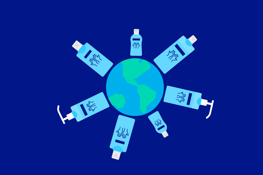 Sterillium® is available in more than 50 countries: bottles around a globe.