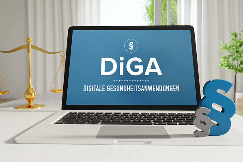 DiGa Schriftzug auf Laptop