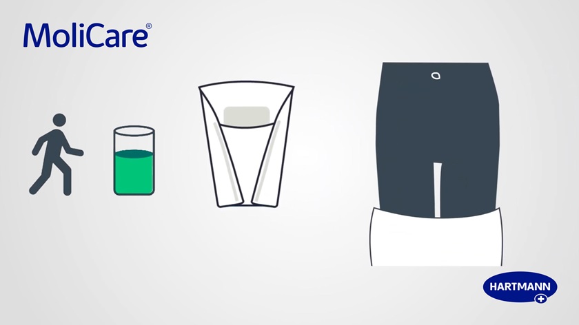 Illustration of the MoliCare® Premium men pads and 0.5 cup of liquid.